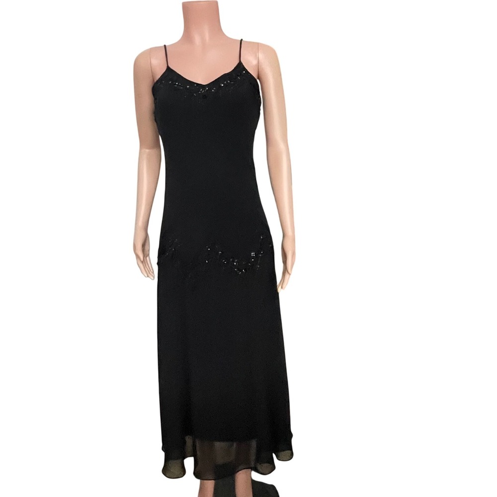 Xscape Petite Black Beaded Formal Dress 6P Y2K 90s Glam Slip Gown, fairycore‎